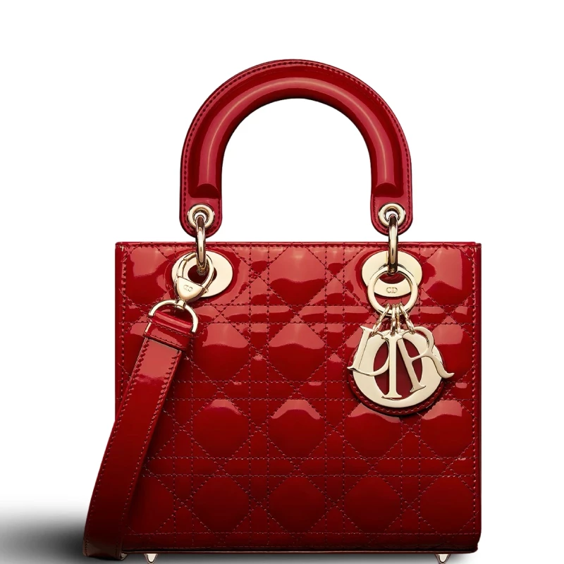 CHRISTIAN DIOR Medium Lady DIOR Bag Cherry Red Patent Cannage Calfskin M0531OWCB_M323