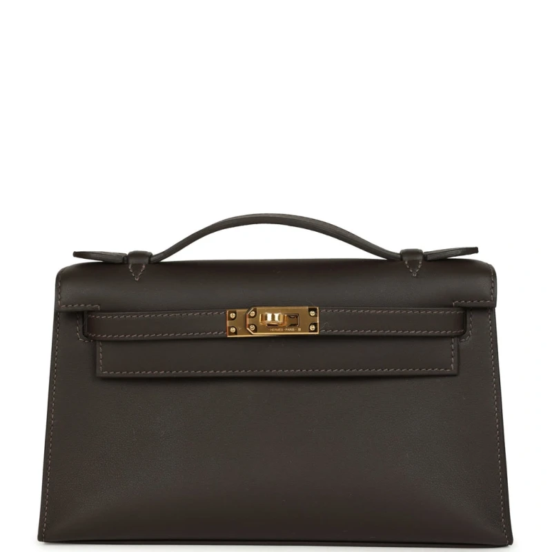 Hermès Kelly Pochette Bai-Brun Swift GHW KPSBB 2