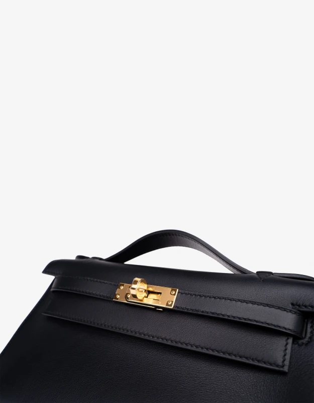 Hermès KELLY POCHETTE VEAU SWIFT NOIR GHW KPSN 5