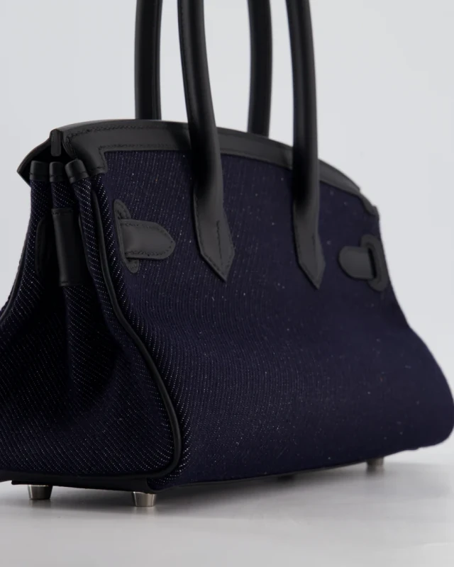 Hermès HERMÈS BIRKIN SHOULDER LIGHT 29 BAG IN BLEU INDIGO BLANC & NOIR TISSAGE JEAN PHW BS29BI 7