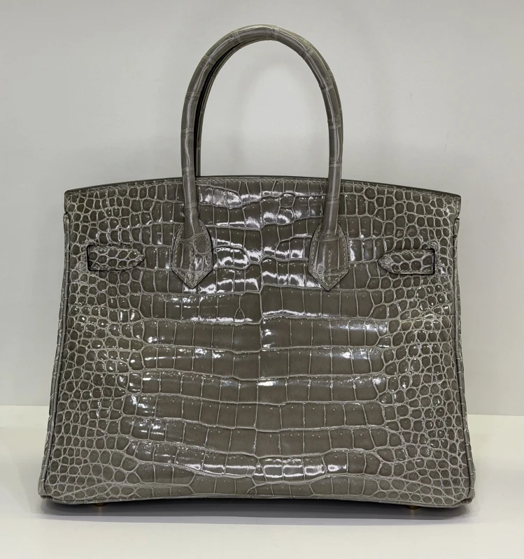 Hermès HERMES BIRKIN 30  CROCODILE POROSUS SHINY GRIS TOURTERELLE GHW B30CPGT 5