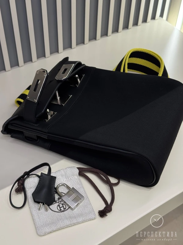 Hermès Hac a Dos PM backpack noir / new lime Woolycot / Swift H085316CKAA 6