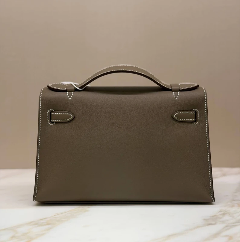 Hermès Kelly Pochette Veau Swift Etoupe PHW KPSP 7