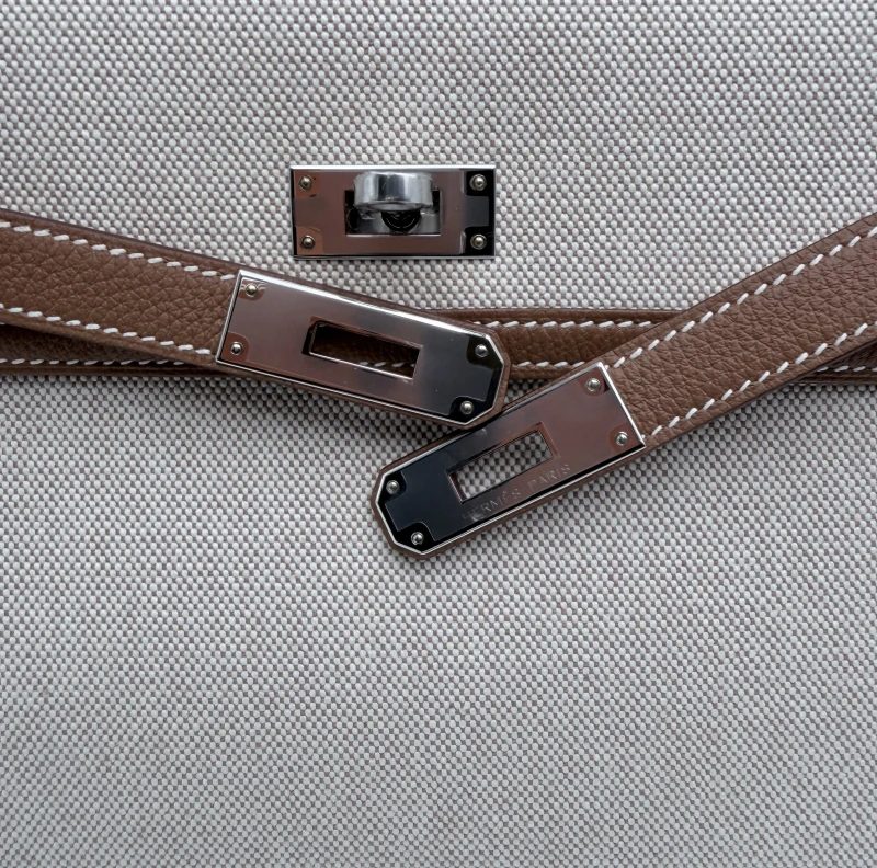 Hermès KELLY DEPECHES 25 TOILE H/VEAU TOGO ECRU-BEIGE/GOLD PHW KD25TTEB 5