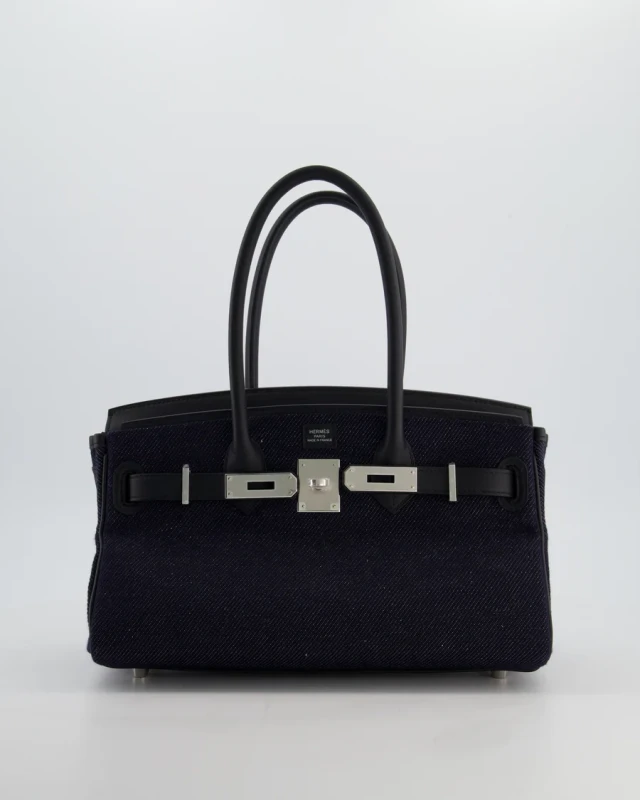 Hermès HERMÈS BIRKIN SHOULDER LIGHT 29 BAG IN BLEU INDIGO BLANC & NOIR TISSAGE JEAN PHW BS29BI 3