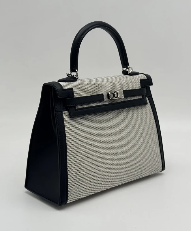 Hermès KELLY 25 TOILE / VEAU SWIFT CANVAS / GRIS MISTY PHW K25Toile 3