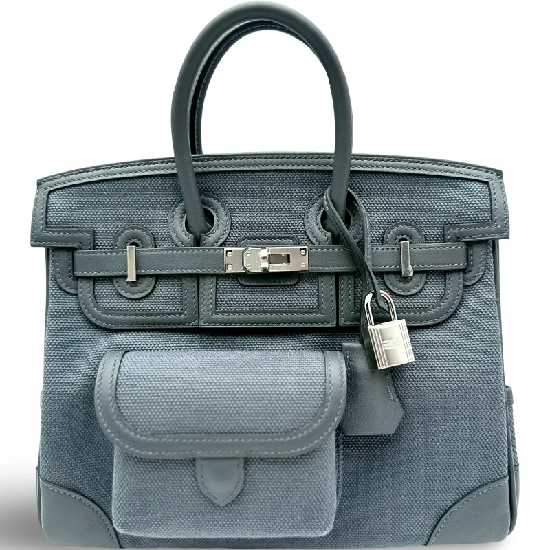 BIRKIN CARGO 25 VEAU SWIFT / CANVAS GRIS MISTY PHW