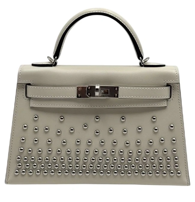 KELLY 20 VEAU BOX STUDDED CREAM PHW