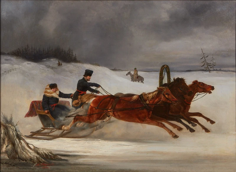 Сверчков H. Е. Ямская тройка на зимней дороге 1849 г. Ямская тройка на зимней дороге 1849 г. 2
