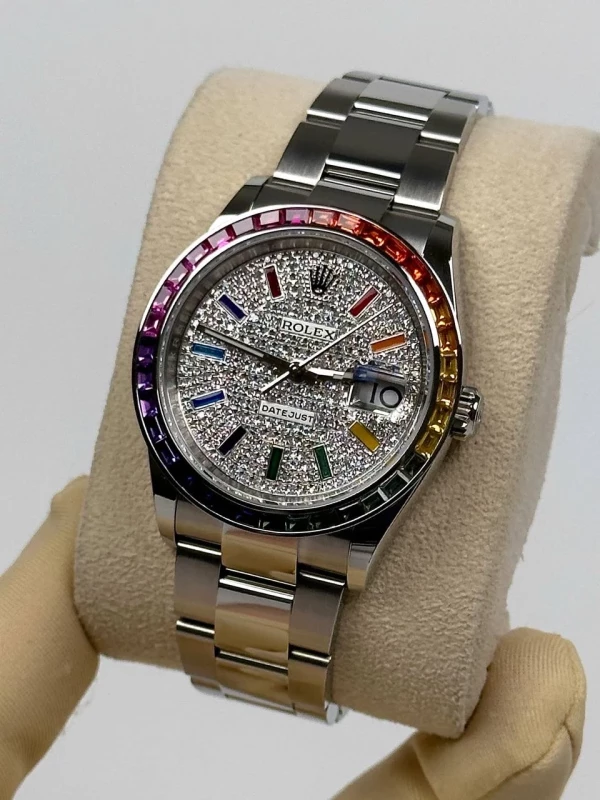 Rolex 36 mm Rainbow Pave Diamond Dial 126200 4