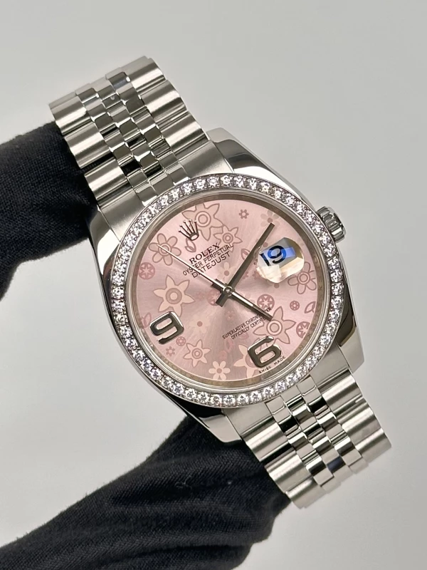 Rolex 36mm Steel and White Gold Pink Floral 116244-0004 2