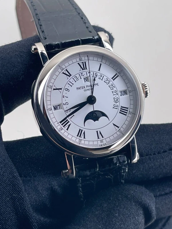 Patek Philippe Perpetual Calendar Silver Dial 18kt White Gold Black Leather Men's Watch  5059G-001 3
