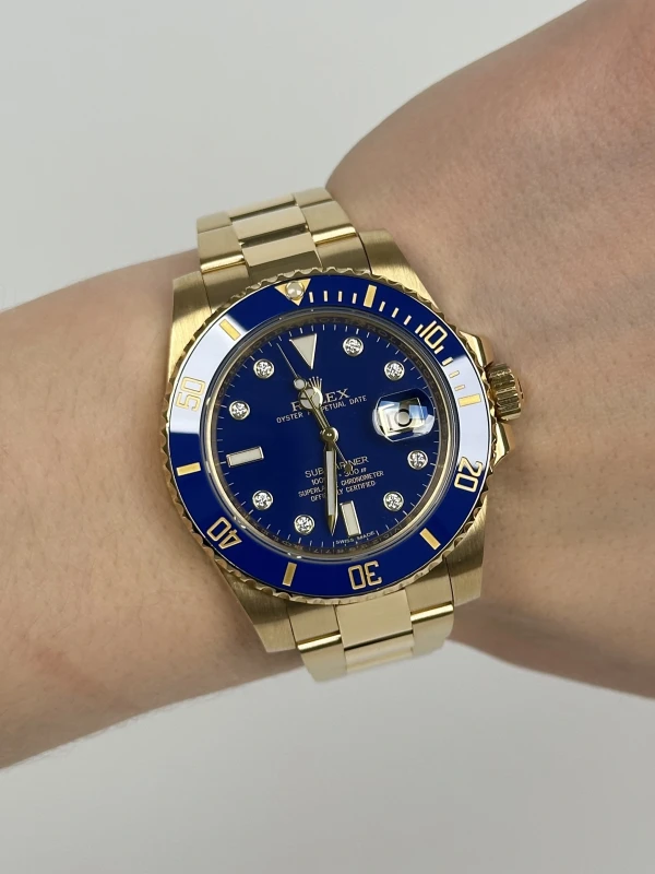 Rolex Date 40mm Yellow Gold Ceramic 116618 blue dial 8 diamond 7