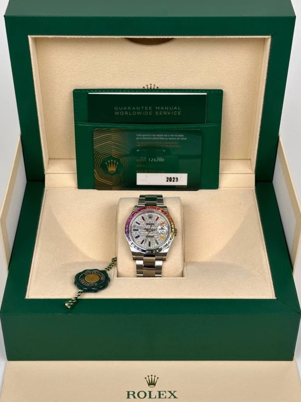 Rolex 36 mm Rainbow Pave Diamond Dial 126200 5