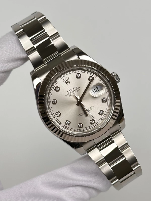 Rolex II 41mm Steel and White Gold  116334 Silver Diamonds 2