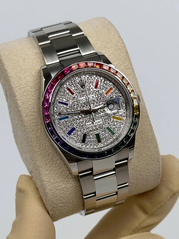 Rolex 36 mm Rainbow Pave Diamond Dial 126200 3