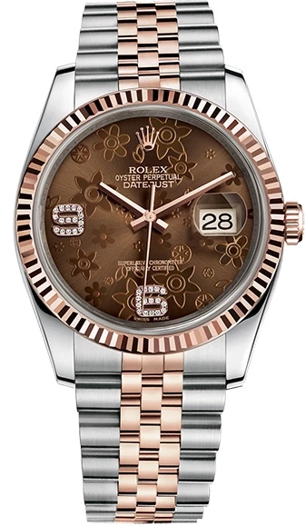 36mm Steel and Everose Gold Brown Floral Diamonds Dial Jubilee