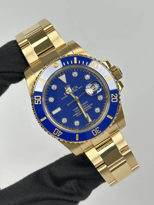 Rolex Date 40mm Yellow Gold Ceramic 116618 blue dial 8 diamond 2