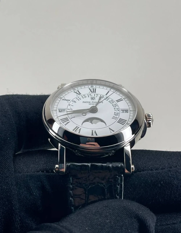 Patek Philippe Perpetual Calendar Silver Dial 18kt White Gold Black Leather Men's Watch  5059G-001 4