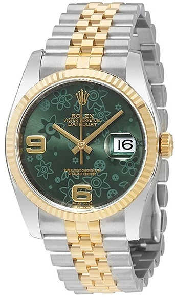 36 Green Floral Dial Steel and 18K Yellow Gold