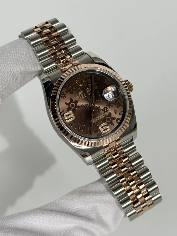 Rolex 36mm Steel and Everose Gold Brown Floral Diamonds Dial Jubilee 116231-0105 2