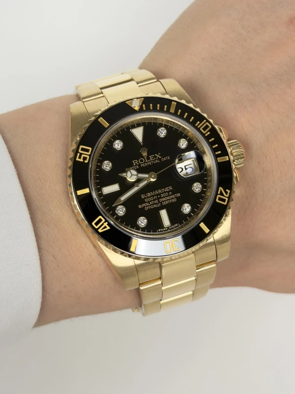 Rolex Date 40mm Yellow Gold Ceramic 116618 black dial 8 diamond 4