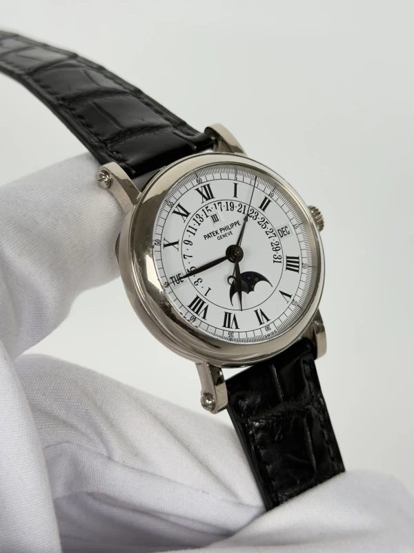 Patek Philippe Perpetual Calendar Silver Dial 18kt White Gold Black Leather Men's Watch  5059G-001 2