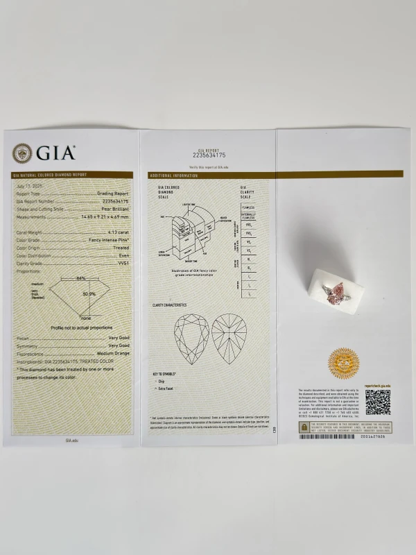 СЕРЬГИ NO NAME PEAR DIAMOND 4.13 CT FANCY INTENSE PINK/VVS1 223175 4.13 ct fip/vvs1 4