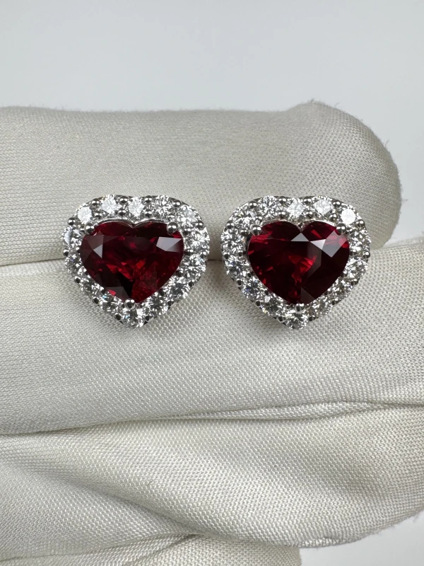 Earrings without a brand MOZAMBIQUE HEART RUBY 3.02-3.41 CT "VIVID RED" EARRINGS (GRS) R3.02-3.41CT 5