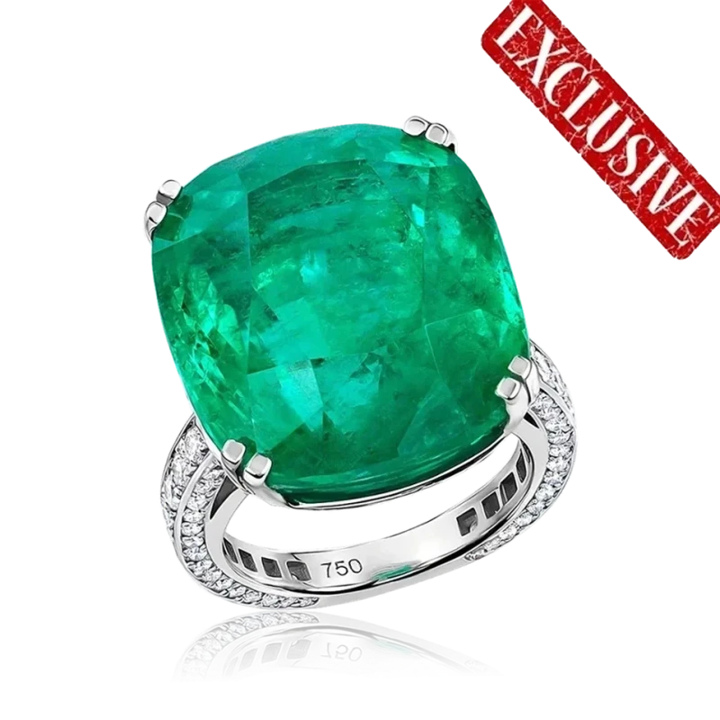 COLOMBIA EMERALD GREEN 29.59 CT RING (GRS)