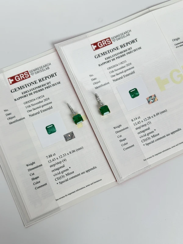 No name СЕРЬГИ С ИЗУМРУДАМИ 7.88-8.14CT GRS (COLOMBIA, VIVID GREEN) 7.88-8.14 Vivid Green 6