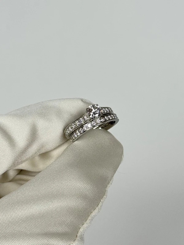 Cartier 1895 SOLITAIRE D.0.61 CT & WEDDING RING (SIZE 51) B4071400-51 3