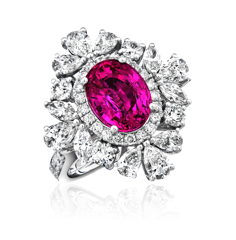 OVAL PINK SAPPHIRE 5.12 CT VIVID PINK RING (SIZE 51)