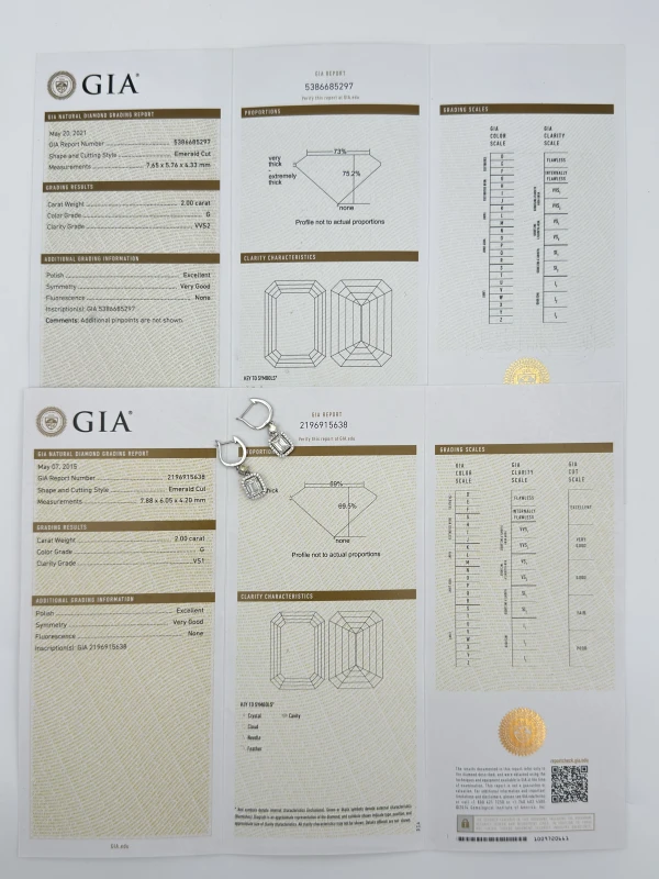 Earrings without a brand EMERALD DIAMOND 2.00 - 2.0 CT G/VVS-VS EARRINGS (GIA) NN2.00-2.00G 4