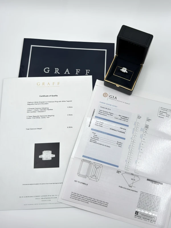 GRAFF ASSCHER CUT DIAMOND 5.58 CT I/INTERNALLY FLAWLESS RING (SIZE 51) GIA EXEX GR5.58CT 5