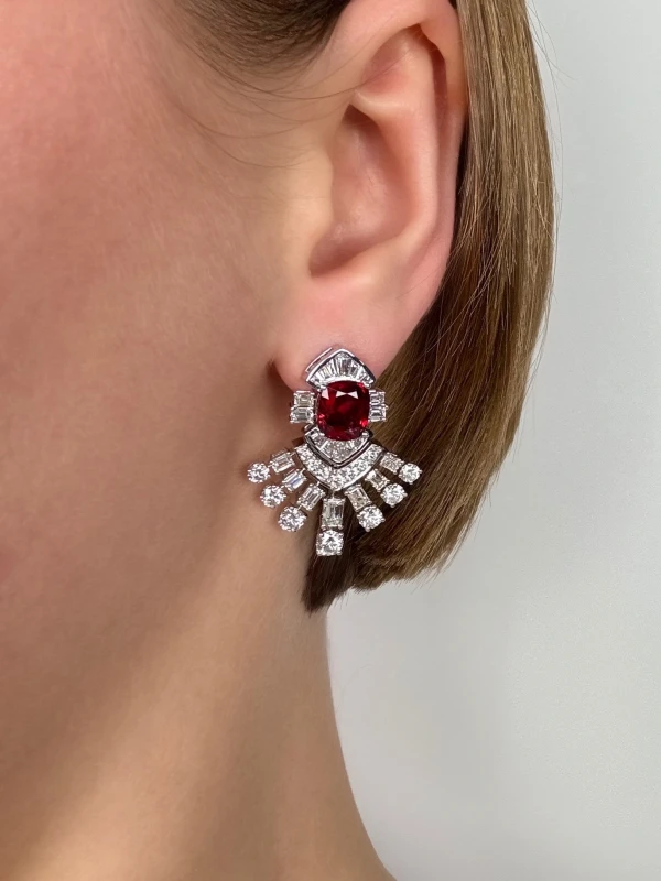 Earrings without a brand CUSHION RUBY 3.02-3.01 CT AND DIAMONDS EARRINGS nn3.01-3.02ctRUBY 2
