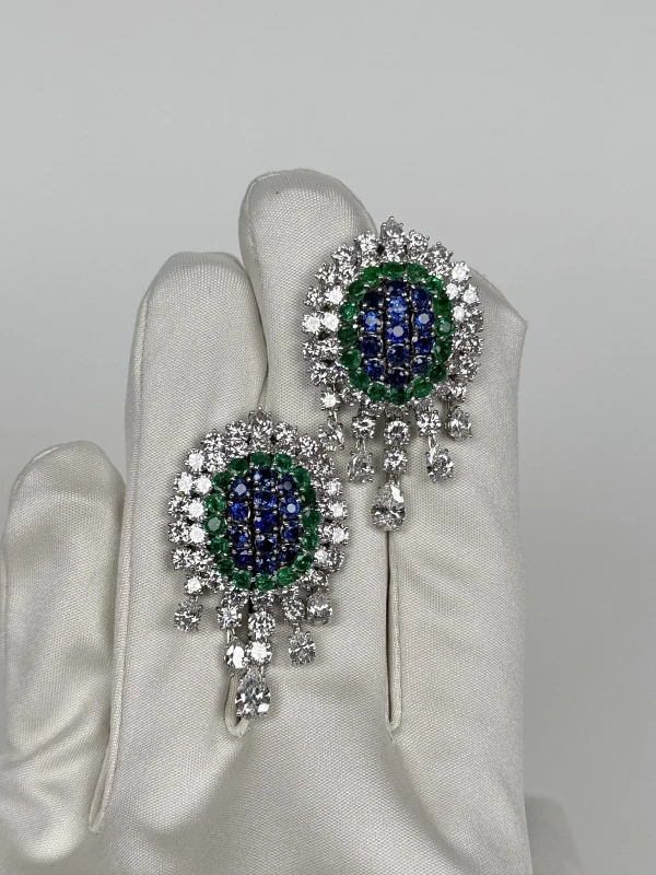 RalfDiamonds SAPPHIRE & EMERALD & DIAMOND EARRINGS RDE2003 2