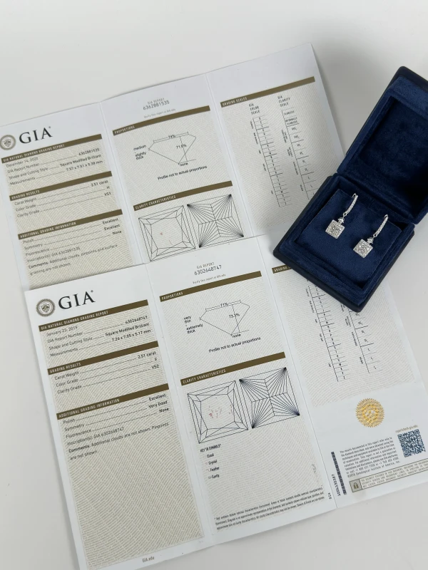 СЕРЬГИ NO NAME PRINCESS DIAMOND 2.51 - 2.51 CT F-H/VS2-VS1 EARRINGS (GIA) NN2.51-2.51ct F-H/VS2-VS1 GIA 7