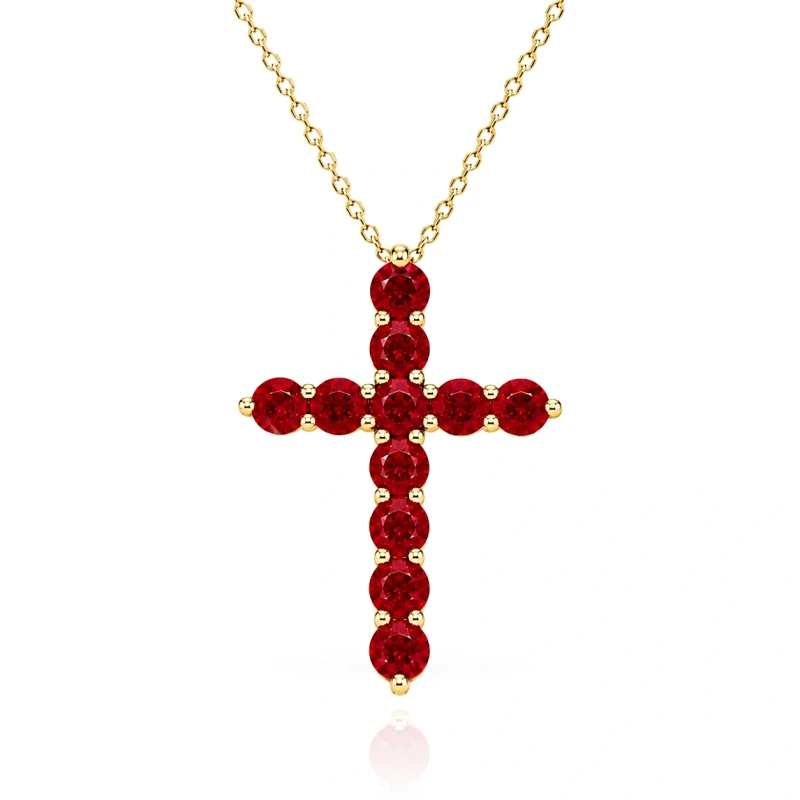 ROUND RUBIES 1.58 CT "PIGEON'S BLOOD" CROSS PENDANT