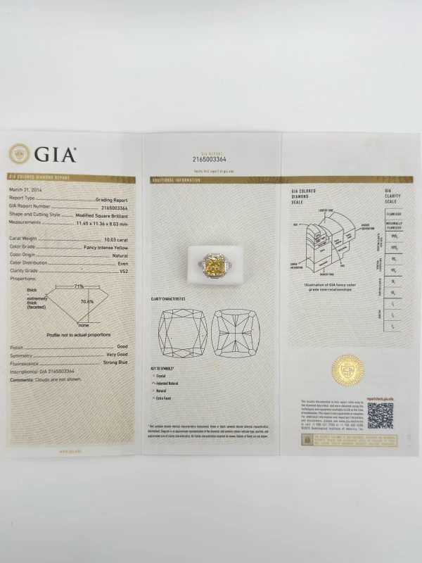 No name DIAMOND 10.03 CT FANCY INTENSE YELLOW/VS2 RING (GIA) NN 10.03 CT FIY/VS2 5