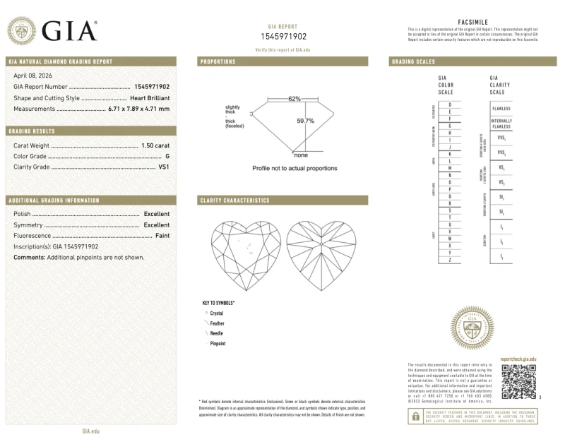 Earrings without a brand HEART DIAMOND 1.50-1.52 CT G/VS1 EARRINGS (GIA) NN1.50-1.52CT G/VS1 3