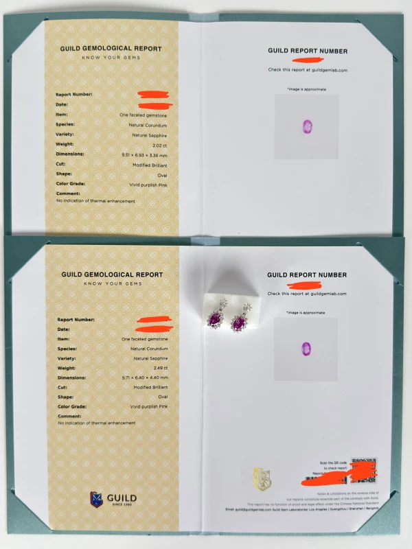 Earrings without a brand OVAL SAPPHIRE 2.02-2.49 CT VIVID PURPLISH PINK EARRINGS (GUILD) NN2.02-2.49 CT VPP 6