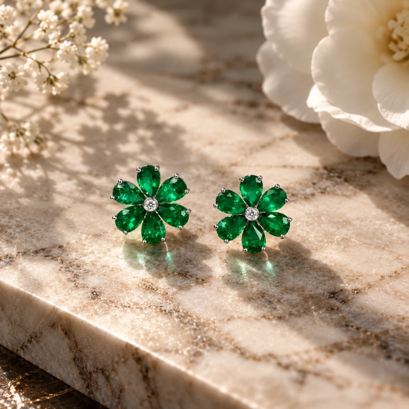 DeRosa FLOWER EMERALD 4.58 CT "VIVID GREEN" EARRINGS E122993