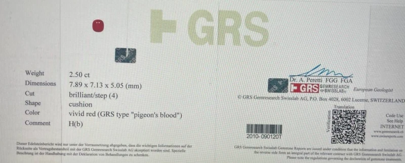 Graff CUSHION RUBY 2.50 CT "PIGEON'S BLOOD" RING (SIZE 51) RGR2.50CT 2