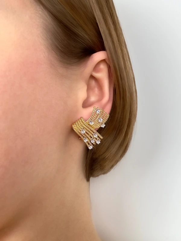 Tiffany & Co V Ear Clips in Yellow Gold and Platinum with Diamonds 19003965 2