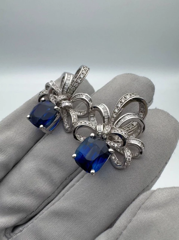 СЕРЬГИ NO NAME SAPHIRE AND DIAMOND EARRINGS 6.55-6.14 CT VIVID BLUE 6.55-6.14 CT VVD Blue Earrings 2