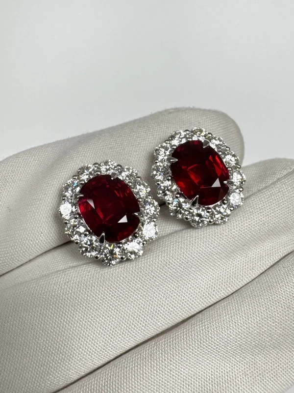 No name MOZAMBIQUE RUBY 5.08 - 5.02 CT PIGEON BLOOD EARRINGS (GRS) NNR5.08-5.02 4