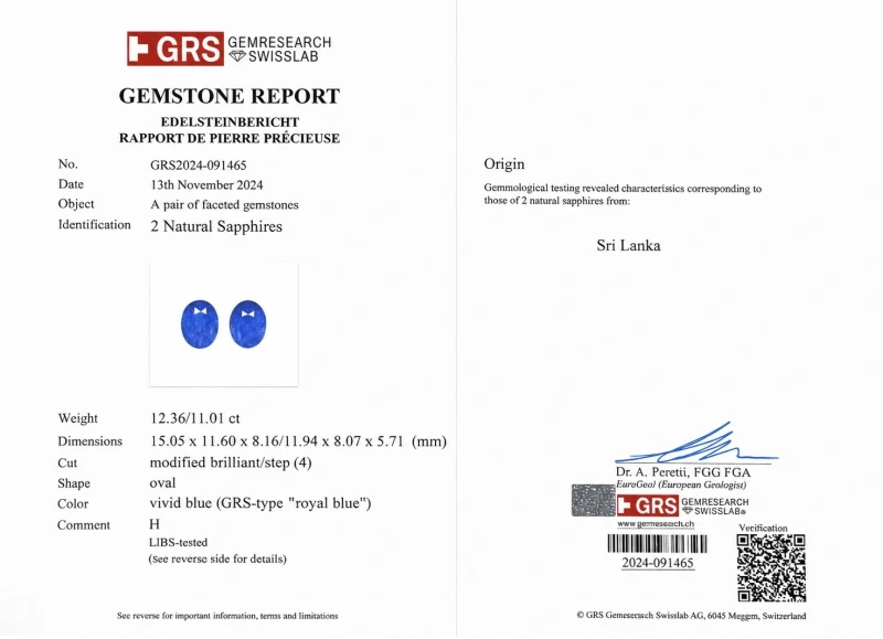 Earrings without a brand OVAL SAPPHIRE 12.36-11.01 CT "ROYAL BLUE" EARRINGS, SRI LANKA (GRS) S12.36-11.01ct 2