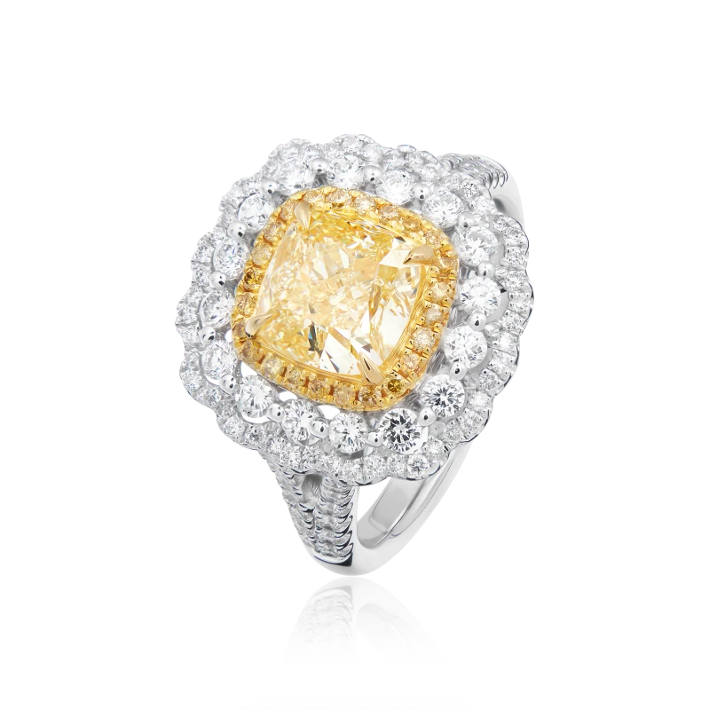 CUSHION DIAMOND 2.03 CT FANCY YELLOW/VVS1 RING (SIZE 51)