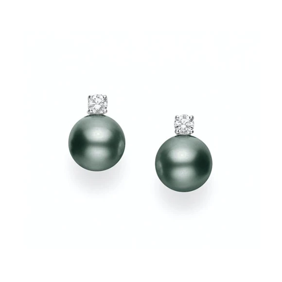 BLACK SOUTH SEA CULTURED PEARL STUD EARRINGS WITH DIAMONDS
